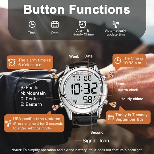 Vista 2 de Hearkent Reloj parlante digital grande para personas mayores ciegas con Plateado