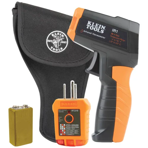Vista 15 de Kit de prueba eléctrica Klein Tools 80067 con termómetro digital IR, multímetro, probador de voltaje sin contacto en forma de bolígrafo y probador