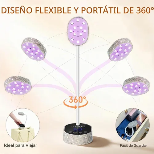 Vista 4 de Lámpara de uñas LED UV 36W mini flash cura cuello de cisne luz UV para uñas de gel X Diamond
