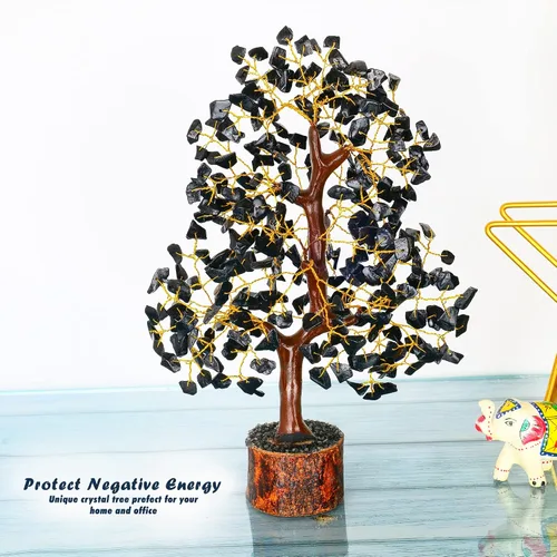 Vista 6 de YATHABI Escultura de gema de turmalina negra, árbol de cristal, decoración de Feng Shui, árbol de dinero de buena suerte