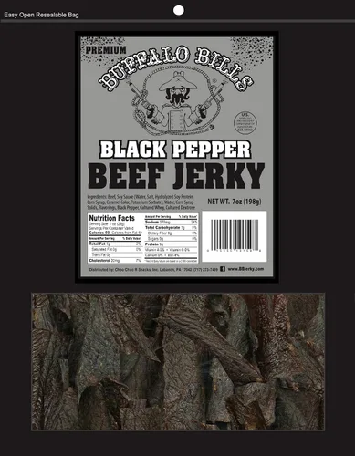 Vista 5 de Buffalo Bills Tiras de carne seca de pimienta negra prémium de 12.5 onzas de 7 pulgadas (25 tiras de cecina ahumada por bolsa)