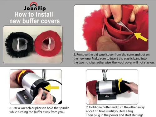 Vista 9 de JOUNJIP Dual Wool Buffer Replacement Covers - Handmade 100% Lambswool Polisher Bonnets - for 2.5 x 3.5 Inch Buffing Cones