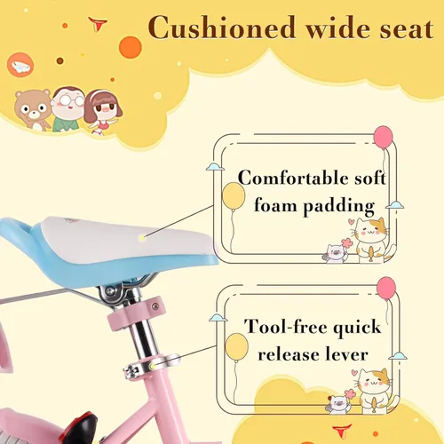 Vista 4 de RULLY 12 14 16 Inch Girls Bike for 2-7 Year Olds, Daisy Kids Bicycle with Training Wheels, Basket & Doll Seat, Retro Toddler Bike with Coaster