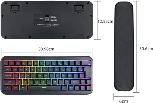 Vista 7 de Teclado inalámbrico para juegos %60, recargable de 2000 mAh, 2.4 G, teclado inalámbrico retroiluminado LED, teclado ergonómico con teclas