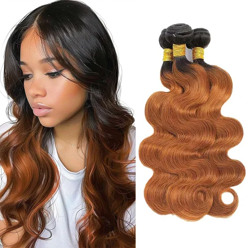 Vista 200 de P4613 Cabello humano rizado onda profunda marrón y paquetes mixtos 8 10 12 P4613 Ombre Marrón-Rubio-DP