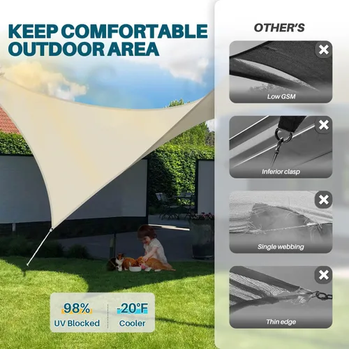 Vista 5 de Coarbor Toldo rectangular impermeable de 8 x 12 pies para dar sombra a patios, exteriores, jardines, pérgola, color beige