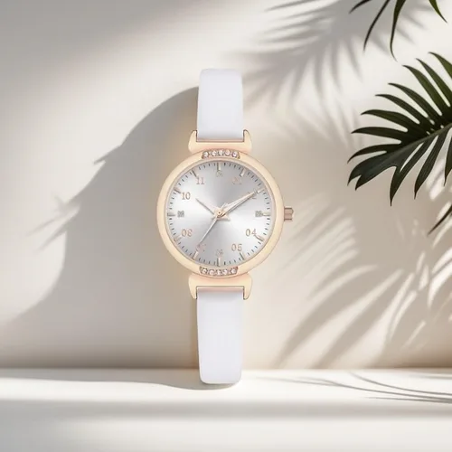 Vista 5 de NUOVO Reloj para mujer - Reloj de diamantes blancos y negros con números arábigos, estilo impermeable y casual, correa de cuero