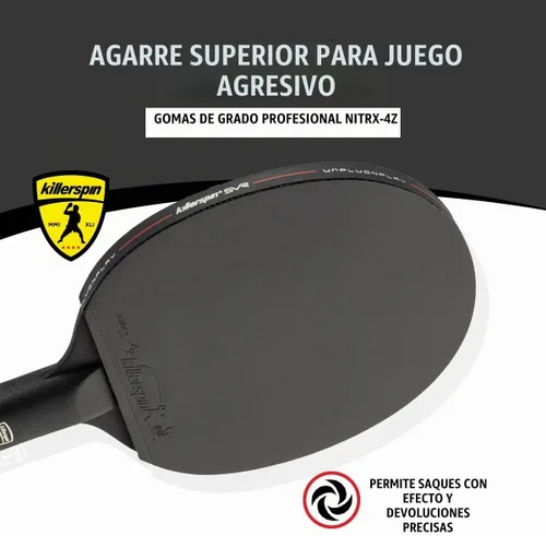 Vista 4 de Killerspin Stilo7 SVR - Raqueta de ping pong, raqueta de tenis de mesa de nivel de rendimiento con tecnología de carbono, funda de libro de memoria