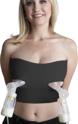 Vista 7 de Brasier de bombeo manos libres, brasier de extractor de leche para bombas de lactancia materna para mujeres, bustier de bombeo manos libres Negro