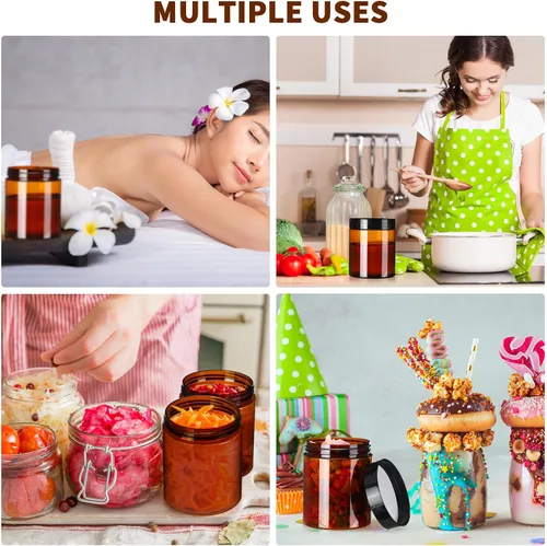 Vista 6 de Tanlade 40 tarros de plástico de 8 onzas con tapas, recipientes redondos para cosméticos, recipientes recargables para polvo, líquidos