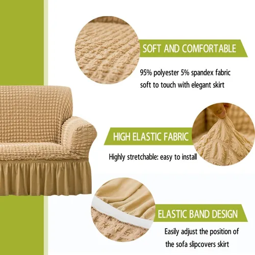 Vista 2 de Qubjus Funda Elástica para Sofá Fundas para Sofá Lavables Funda para Sofá Sillón Cama Protector de Muebles de Fácil Ajuste con Parte Inferior Beige