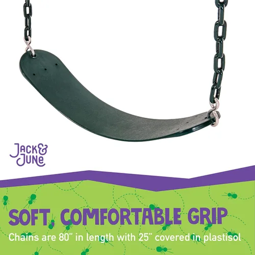 Vista 5 de Jack & June - Columpio con cinturón verde con cadenas de 80 pulgadas para altura de cubierta de 5 pies y 6 pies