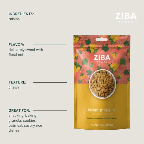 Vista 5 de Ziba Foods Kishmish Pasas Sin OMG, vegano, entero 30 amigable y paleo Superalimento naturalmente alto en fibra, hierro y antioxidantes que