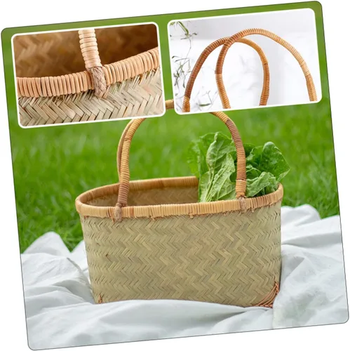 Vista 5 de Cesta de mano tejida Cesta de frutas Cesta de picnic al aire libre vacía Cesta de bambú Cesta tejida de bambú multiusos Cesta multiusos