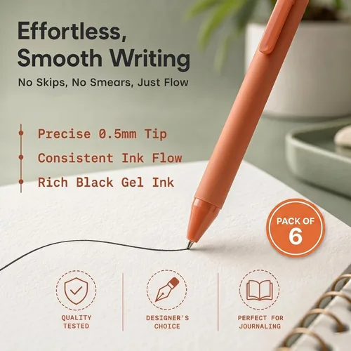 Vista 3 de ANECDOTE. Journaling Pens Set (6 Pack) Black Ink Planner Pens, Fine Point Pens (0.5mm) Cute Journal Accessories, Retractable Gel Pen Set, Smooth