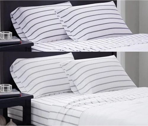 Vista 7 de Truly Soft Everyday - Juego de sábanas de microfibra y fundas de almohada, colección Ticking Stripe, color blanco y azul marino, (SS3864WNTW-4700)