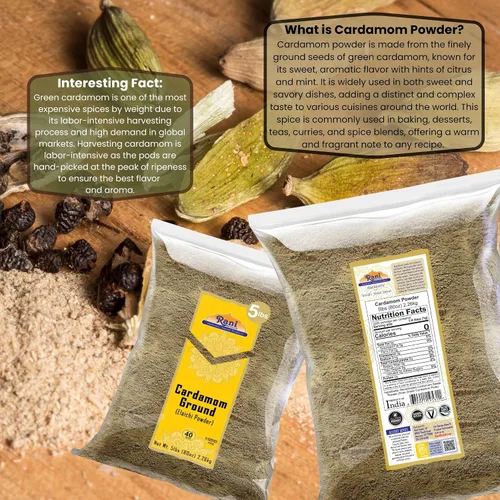 Vista 4 de Rani Cardamomo (Elachi) Molido, especia india en polvo, 80 onzas (5 libras) 5.0 lbs a granel ~ Todo natural Sin color añadido Apto para gluten