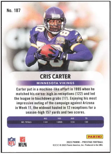 Vista 2 de Cris Carter 2023 Panini Prestige #187 NM+-MT NFL Football Vikings