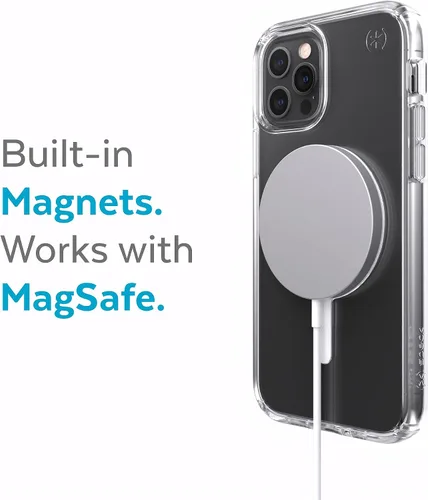 Vista 3 de Speck Funda transparente para iPhone 12, protección contra caídas para teléfonos iPhone 12 Pro y iPhone 12, diseñada para MagSafe, antiamarilamiento