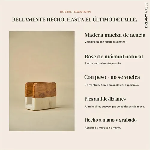 Vista 2 de Servilletero de mármol de 5.5 pulgadas para mesa de comedor y encimera de cocina Moderno y vertical, dispensador y soporte de servilletas