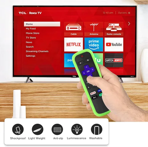 Vista 5 de （2 Pack） ONEBOM Cover for Roku Remote, Silicone Case for Hisense/TCL Roku TV Steaming Stick Express Control, Universal Remote Sleeve Skin（Green Blue