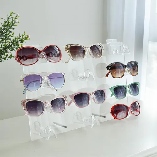 Vista 6 de MOOCA Soporte de exhibición de acrílico para gafas de montaje en pared e independiente con ángulo de visión claro para 12 pares de gafas