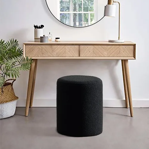 Vista 6 de Get Set Style Otomana Redonda Moderna con Asiento Acolchado Suave, Taburete de Tocador Multifuncional para Maquillaje, Reposapiés Tapizado Taburete