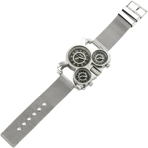 Vista 6 de Oct17 Reloj de pulsera analógico de cuarzo militar de acero inoxidable con malla de metal, correa de reloj durable, incluye subesferas, multi zona