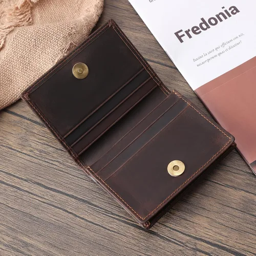 Vista 25 de Bolsillo frontal con bloqueo RFID, minimalista, delgado, de cuero, plegable, para tarjeta de crédito, con ventana de identificación