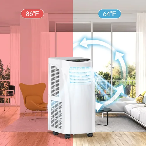 Vista 9 de Aire acondicionado portátil COSTWAY con función de deshumidificador a control remoto para colgar en la ventana.