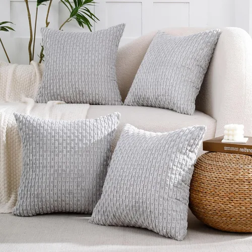 Vista 2 de VAKADO - Juego de 4 fundas de almohada decorativas negras de 16 x 16 pulgadas para sofá, pana neutra, decoración rústica de estilo granja para sala