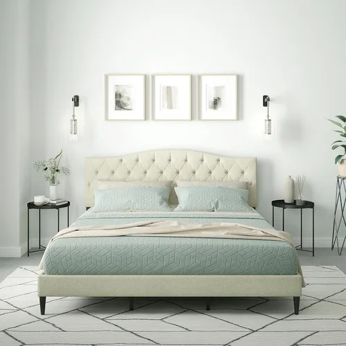 Vista 12 de Glenwillow Home OROS - Marco de cama tapizado con plataforma copetuda, respaldo copetudo, base de colchón, soporte de listones de madera, no Gris