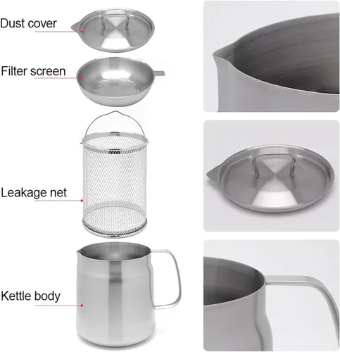 Vista 7 de Olla de acero inoxidable 304 de 53 onzas con cesta y colador, recipiente de grasa de tocino de gran capacidad para cocina, recipiente de filtro