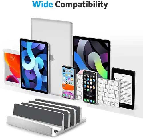 Vista 4 de Soporte vertical para laptop [versión actualizada], soporte de escritorio de 3 ranuras con base ajustable, soporte de aluminio 4 en 1