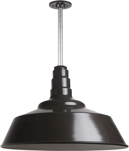 Vista 67 de Steel Lighting Co. Manhattan Warehouse Light Colgante montado en el techo Cúpula de 20 pulgadas vástago de 12 pulgadas Luz de granero