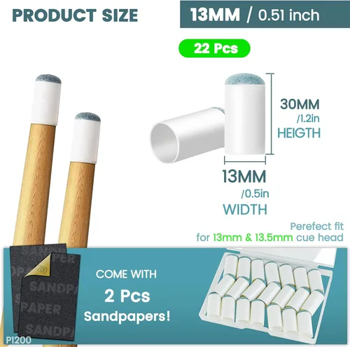 Vista 2 de SOLROS - Puntas para taco de billar - Puntas para palos de billar, kit de accesorios de repuesto con caja de almacenamiento, cabeza de taco de cuero