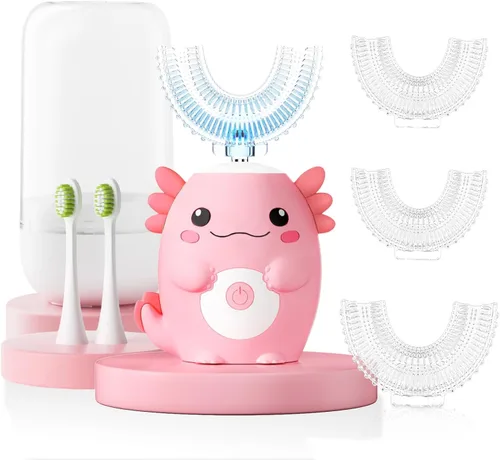 Vista 10 de Axolotl Cepillo de dientes eléctrico en forma de U para niños, cepillo de dientes automático Sonic de dibujos animados con 6 cabezales de cepillo