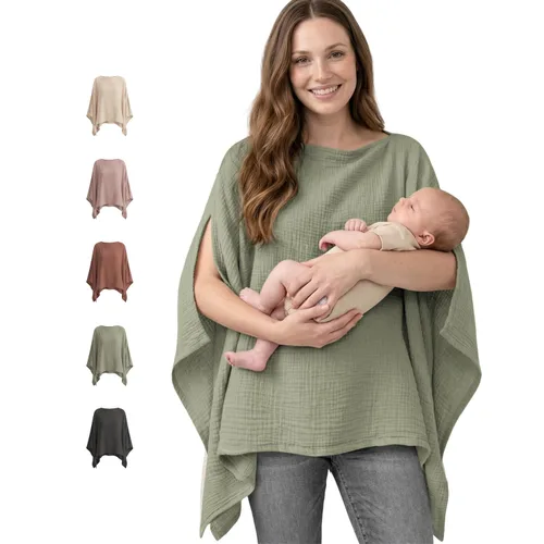 Vista 10 de Konssy - Funda de lactancia de muselina para mujer, poncho de privacidad completa de 360°