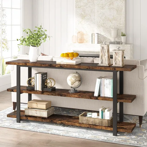 Vista 3 de VANOMi Mesa consola extra larga de 70.8 pulgadas para entrada, mesa de pasillo estrecha, mesa de sofá de madera con estantes de almacenamiento de 3