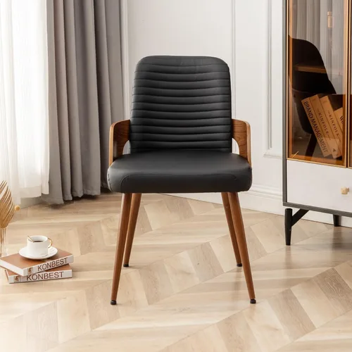 Vista 3 de Juego de 2 sillas de comedor, sillas de cocina modernas de mediados de siglo, sillas decorativas tapizadas de piel sintética, patas de metal, sillas