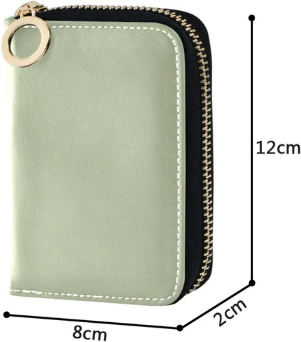 Vista 7 de Small RFID Credit Card Holder Wallet with Zipper, Leather Wallet Case for Women Light Green Background
