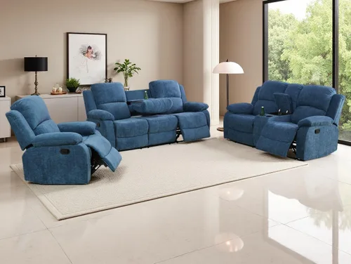 Vista 42 de Sofá reclinable manual moderno, sofá reclinable de cuero de 3 plazas, sofá reclinable de sala de estar, sofá con portavasos y mesa abatible