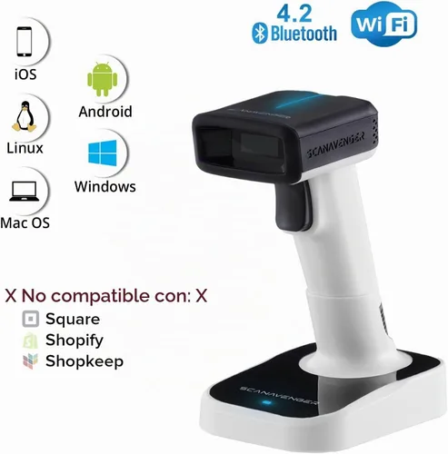Vista 2 de ScanAvenger Escáner de Código de Barras Bluetooth Inalámbrico Portátil 1D&2D con Soporte Bluetooth: Escáner de Mano 3-en-1, Inalámbrico, Pistola