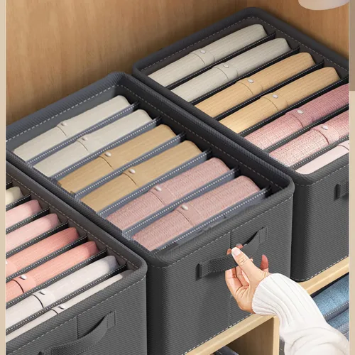 Vista 4 de FixtureDisplays® Organizador de armario para armario, papelera de almacenamiento de tela con 7 ranuras, color gris oscuro, divisores de cajones