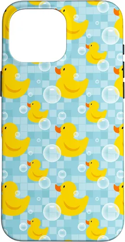 Vista 19 de Funda de goma amarilla para iPhone 16 con patrón de patos y patos