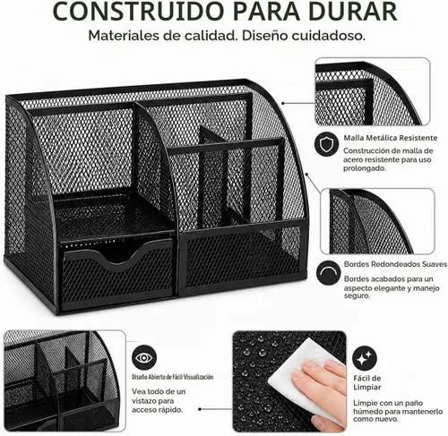 Vista 5 de Exerz Organizador de escritorio con 7 compartimentos, portalápices para Negro