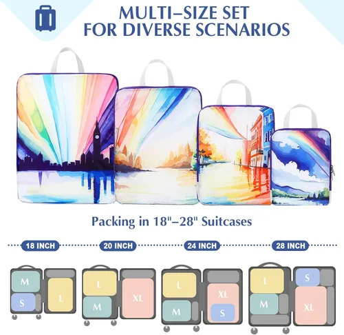 Vista 2 de Gonex Cubos de embalaje de compresión, 4 unidades expandibles para bolsas de equipaje de viaje, cubos de viaje para equipaje de mano (arcoíris)