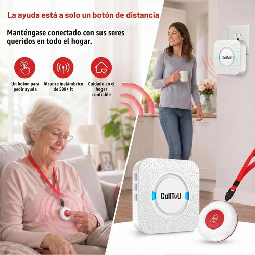 Vista 3 de CallToU Buscapersonas para cuidadores botón de llamada inalámbrico Sistema de alerta de enfermera 500+ pies