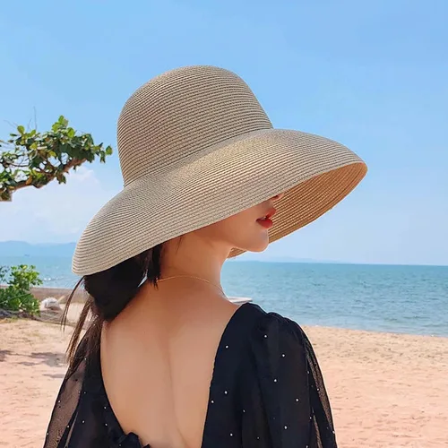 Vista 2 de Sombrero de paja de ala ancha para mujer, con protección UPF 50+ Beige