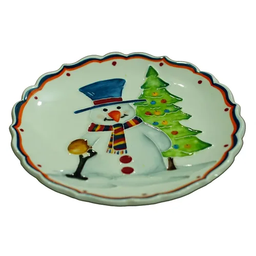 Vista 6 de Anka Handcrafts - Christmas Home Decors – Snowman - Handmade & Handpainted Ceramic Plates with Unique Embossed Surface – w Navy Int. Velvet Case